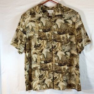 Maggie Barnes 18W leopard print button up shirt blouse safari y2k retro glam